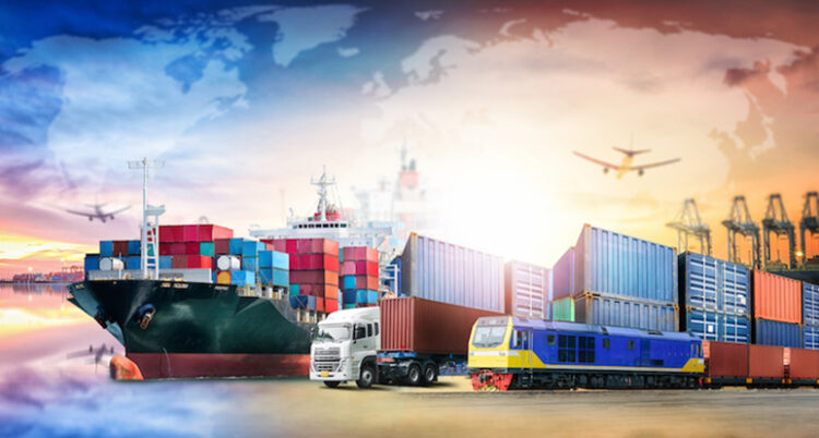 Global business logistics import export background and container